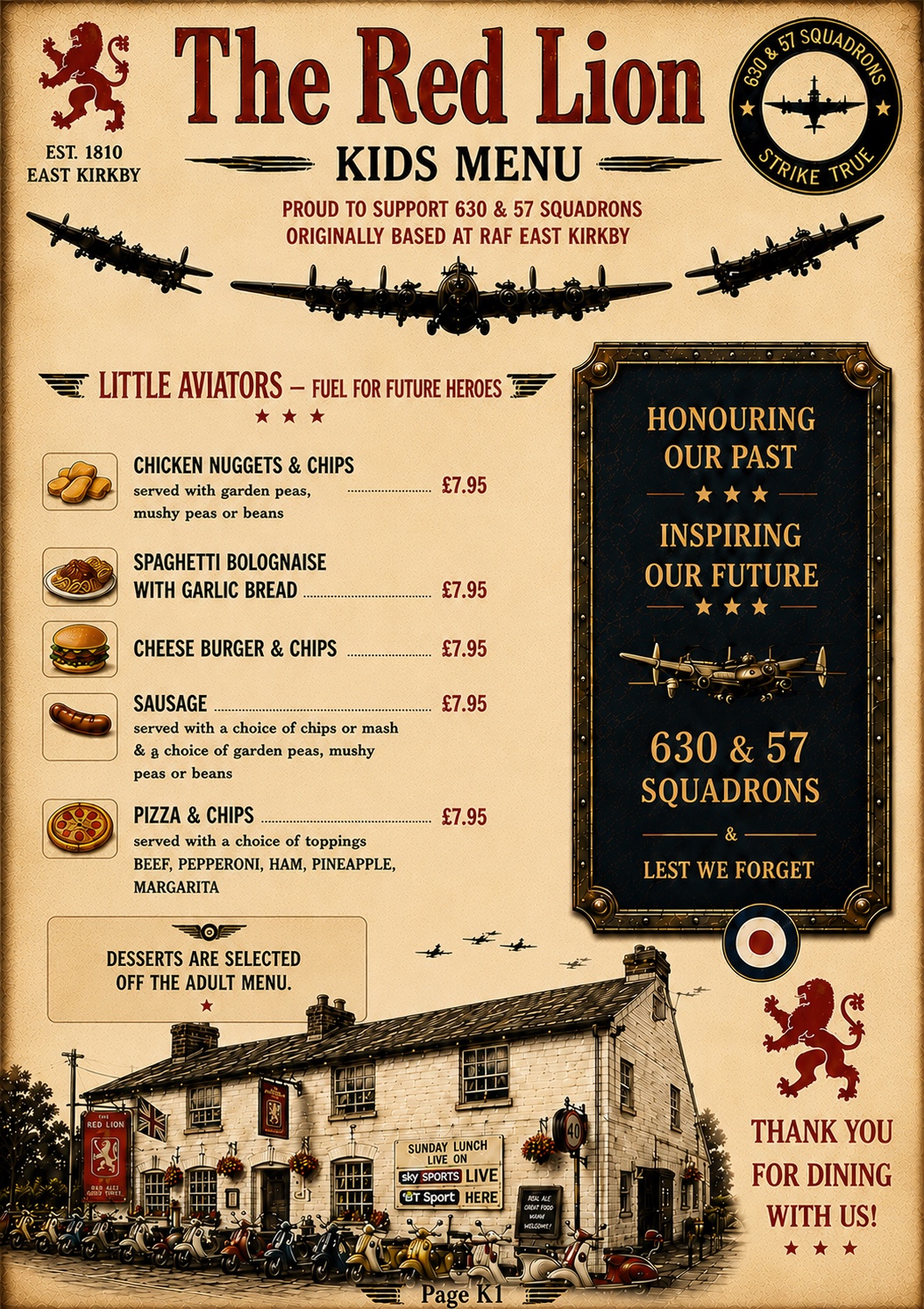 The Red Lion kids menu