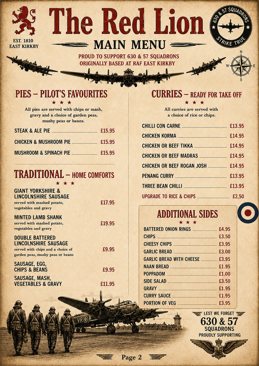 The Red Lion main menu page 2