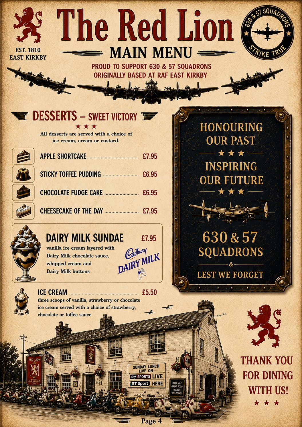 The Red Lion main menu page 4