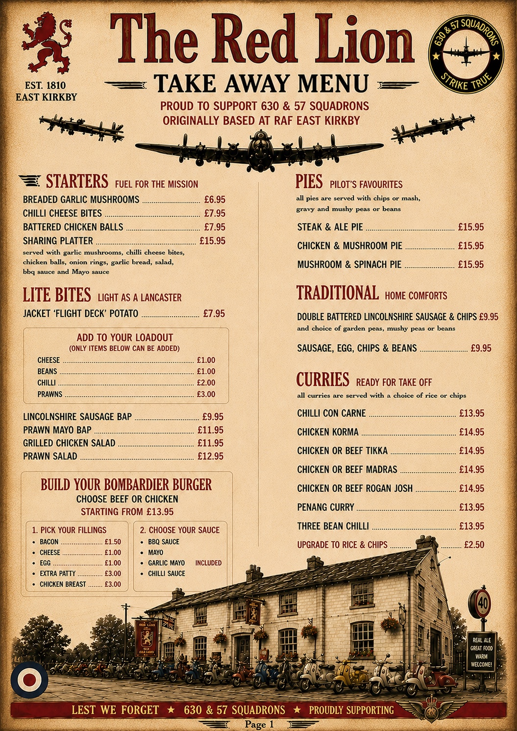 The Red Lion takeaway menu page 1