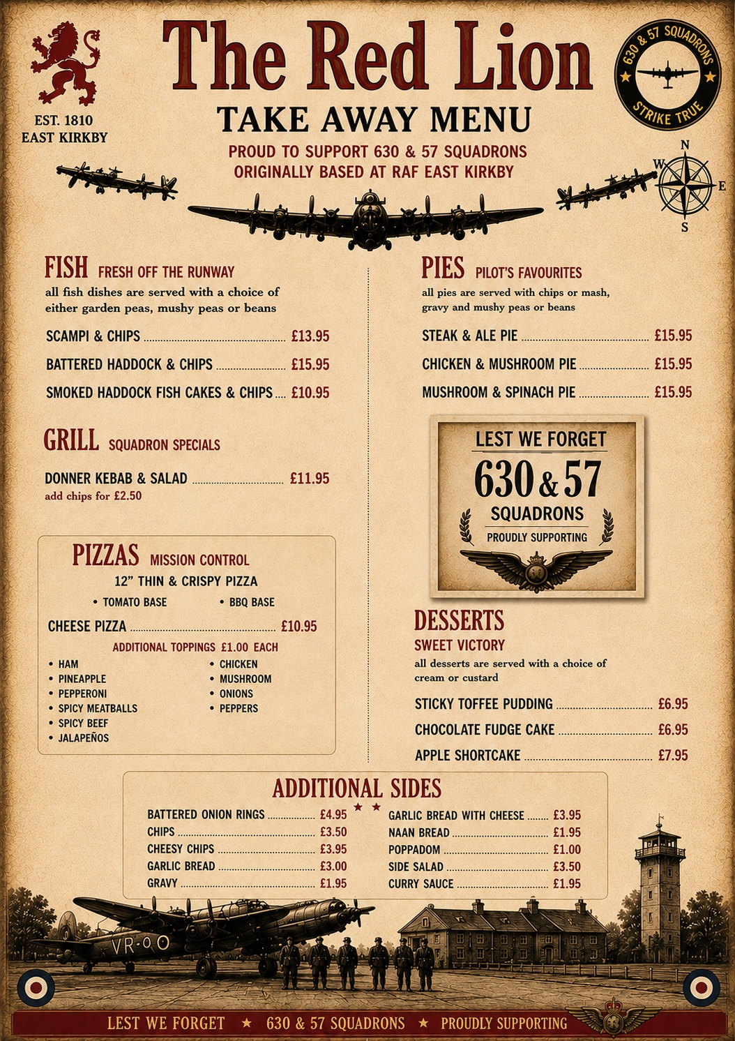 The Red Lion takeaway menu page 2